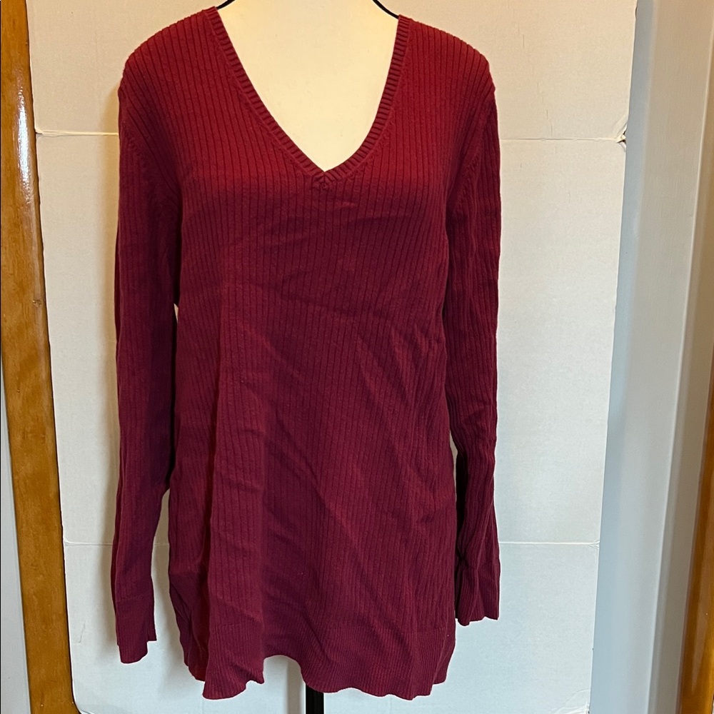 Merona Ribbed V-Neck Long Sleeve Burgundy shirt size 24W/26W
